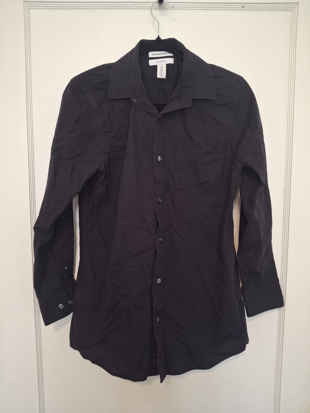 Amazon Essentials Men's Long Sleeve Button-up Shirt, Black, Size 15/Slim